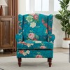 Modern Floral Accent Chair with Retro Wood Legs | Comfy Upholstered Armchair for Living Room, Bedroom & Office-- Frevyn - 3 of 4