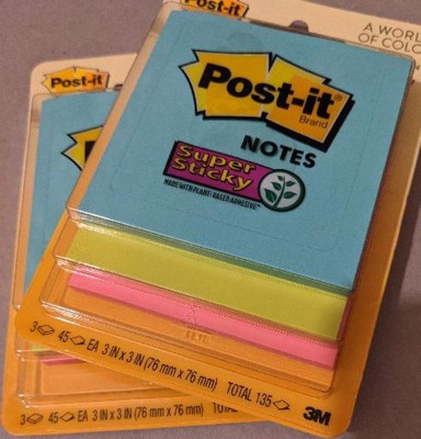 Post-it Super Sticky Notes 654-5SSMIA, 3 in x 3 in (76 mm x 76 mm),Miami  Collection, 5 Pads/Pack, 90 Sheets/Pad 620