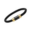 Steeltime Men's black leather braided bracelet with 18k gold plated stainless steel and black ip accent - 2 of 4