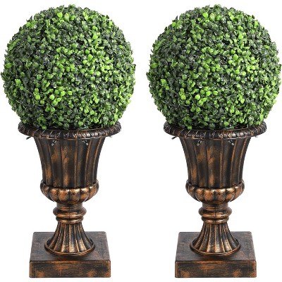 Artificial Plant Topiary with Pot, Faux Boxwood Balls with LED, Topiary Balls Artificial Outdoor Set of 2