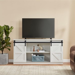 CENGHU TV Stand for Television up to 65" , Modern Mid Century Entertainment Center with Sliding Barn Door, Storage Cabinet Table Living Room, White - 1 of 4