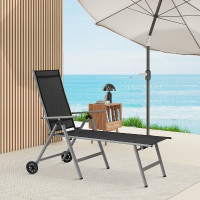 FONTOI Patio Chaise Lounge Chairs, Adjustable Chair with Wheels for Poolside Beach Patio, Reclining Sunbathing Lounger, Grey, 74.8*29.9*33.4