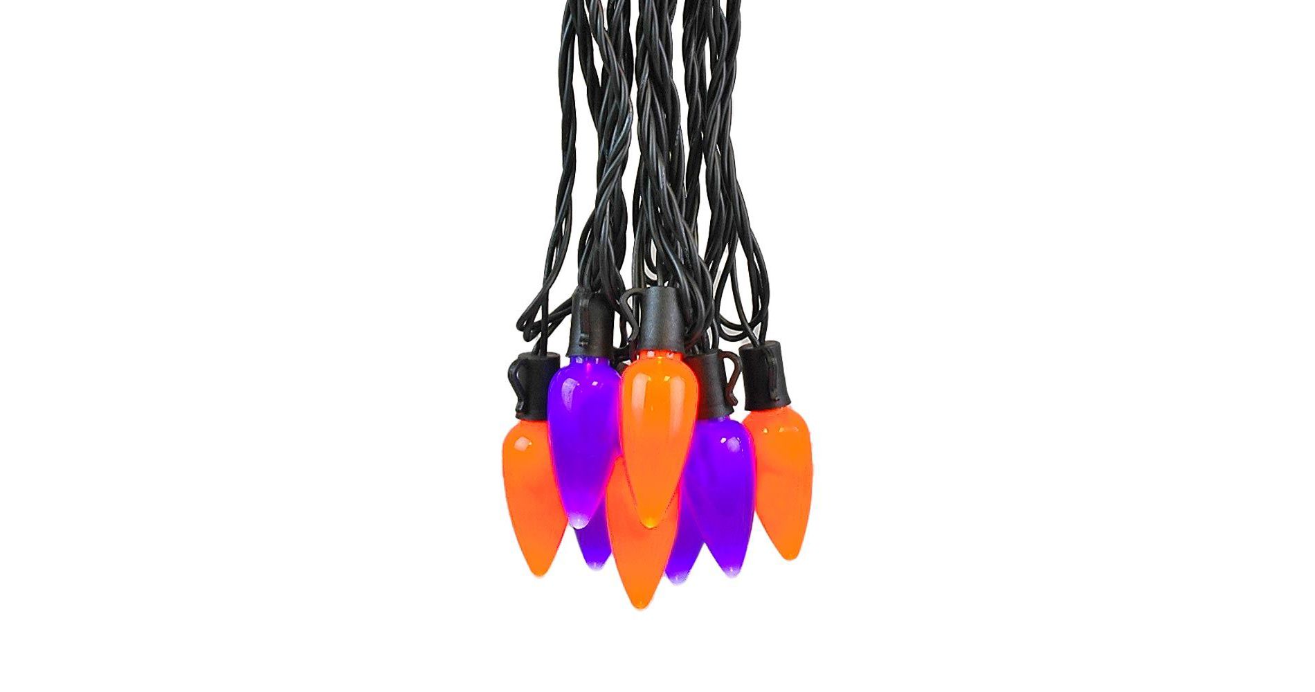 Novelty Lights 25 Feet 25 Light C9 Ceramic Style LED String Lights, Purple/Orange, Pre-Lamped Halloween Lights on Black Wire, UL Listed, Connectable