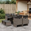 vidaXL - 9 Piece Patio Dining Set with Cushions - Gray Poly Rattan Furniture with Glass Tabletop, Chairs & Stools - 2 of 4