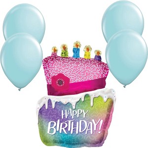 LoonBalloon 36 Inch Vibrant Cornelli Cake Birthday Balloon and 4 Latex balloons - 1 of 3