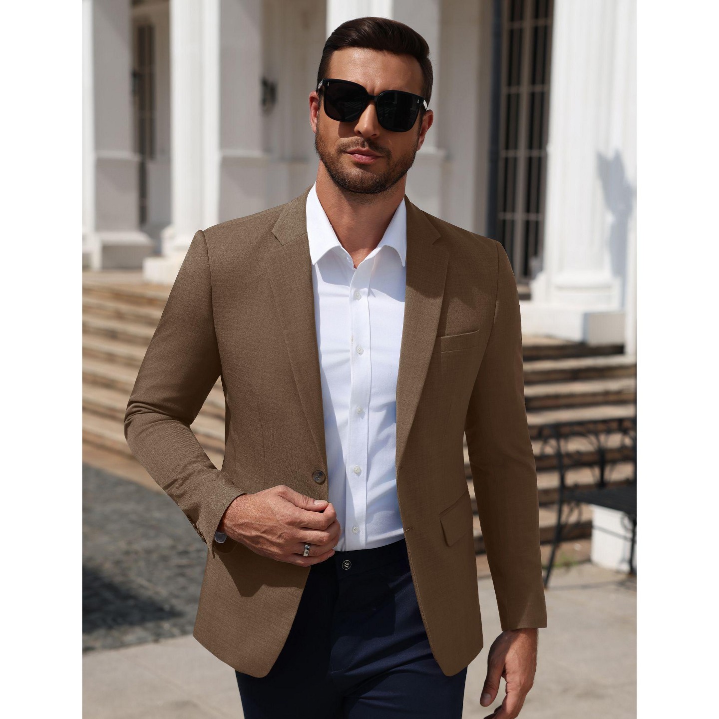 Мужской пиджак COOFANDY Plaid Blazer Two Button Sport Coat Notch Lapel Casual Business Suit Jacket-Brown, цвет: Коричневый — фото 2