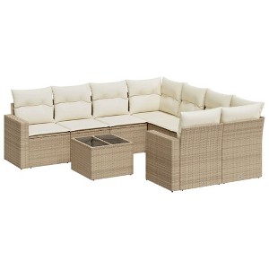 vidaXL Patio Sofa Set with Cushions Outdoor Furniture 9 Piece Poly Rattan - Beige and Cream - 1 of 4