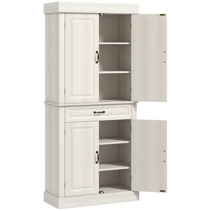 HOMCOM 71" Freestanding Kitchen Pantry with 4 Doors, and 2 Large Cabinets, Tall Storage Cabinet with Wide Drawer for Kitchen Dining Room, 4 of 7