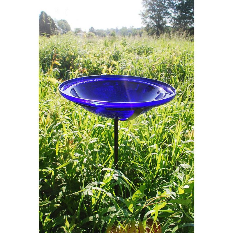 3&#34; Iron and Crackle Glass Birdbath Bowl with Stake Cobalt Blue - ACHLA Designs, 4 of 5