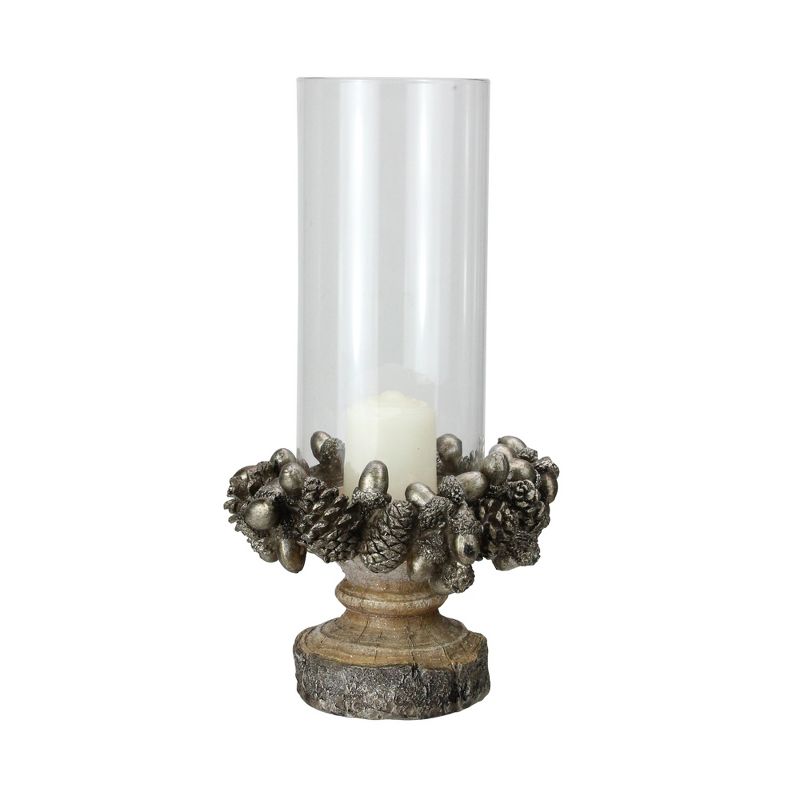 Raz Imports 11" Rustic Acorn and Pinecone Tree Pillar Candle Holder with Glass Case, 1 of 4