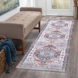 Area Rug Retro Carpet for Living Room Machine Washable Carpet Bedroom Rug, 2' x 6' Brown Orange - 1 of 4