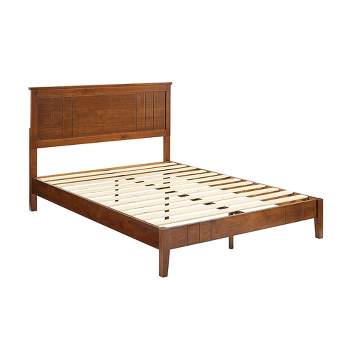 MUSEHOMEINC BF1007WK 12 Inch Tall Easy Assembly Solid Pinewood Mid Century Platform Bed with Headboard and Slat Supports, No Box Spring Needed, Queen