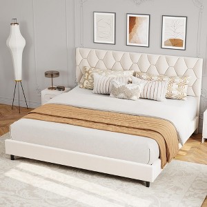 Upholstered Platform Bed Frame with Adjustable Headboard – Heavy-Duty, Noise-Free, No Box Spring Needed - 1 of 4