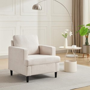 Mid-Century Accent Chair, Single Seat Sofa Modern Living Room Arm Chair With Breathable Linen Fabric - 1 of 4