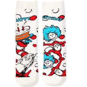 HalloweenCostumes.com One Size Fits Most  Dr. Seuss Birthday Crew Socks for Kids, Red/White/Blue - 1 of 3