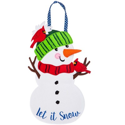 Evergreen Let it Snow Man Felt Door Decor