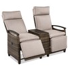 Cesicia Brown Patio Recliner Chair, Adjustable Backrest Wicker Lounge Chair Set with Acacia Wood Armrests and Built-in Storage Table for Porch, Lawn - 3 of 4