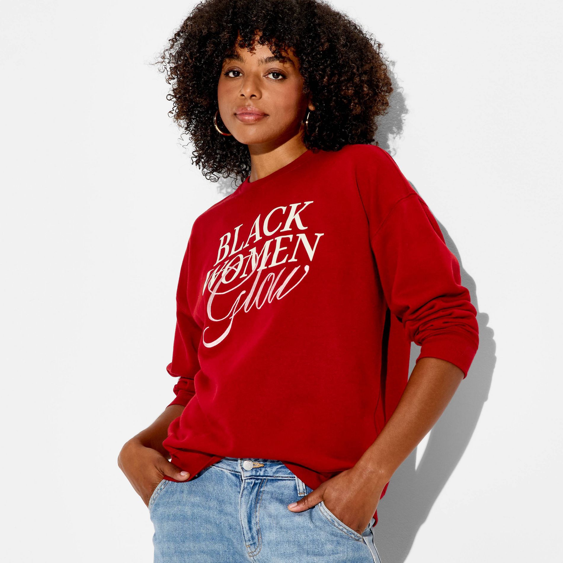 Women's Black Women Glow Graphic Pullover Sweatshirt - Deep Red