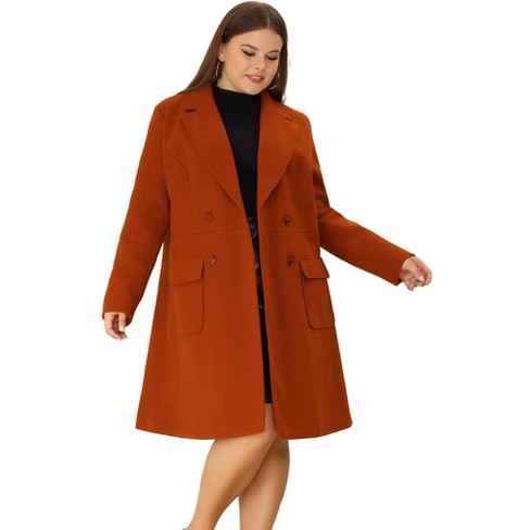 Agnes Orinda Women's Plus Size Winter Notched Lapel Double Breasted Long  Overcoats Camel 1X