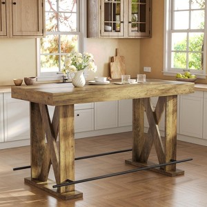 Tribesigns 63-Inch Industrial Bar Table with Metal Footrest, with Sturdy and Heavy Duty X-Base, for Dining Room, Living Room, Home Bar, Mocha - 1 of 4