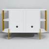 2-Door Curved Sideboard Buffet Cabinet with Gold Trim and Woven Rattan Doors, Storage Cabinet with Adjustable Shelf and Open Display Shelves - 4 of 4