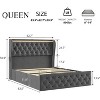 Bed Frame with LED Lights & Charging Station, Velvet Upholstered Bed Frame with Button Wingback Headboard - 2 of 4
