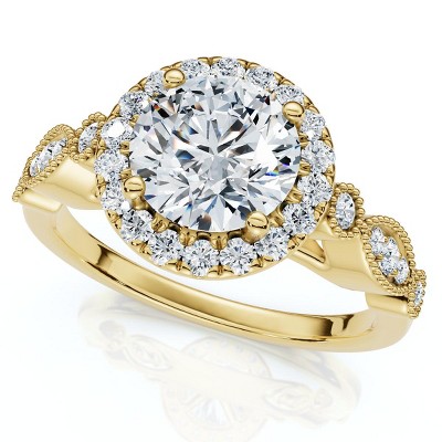 Pompeii3 Certified 1 1/3Ct Diamond Round Engagement Ring 14k Gold or Platinum Lab Created