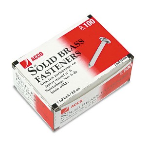 ACCO #6 Brass Prong Paper Fasteners, 1.5" Capacity, Brass, 100/Box - 1 of 1