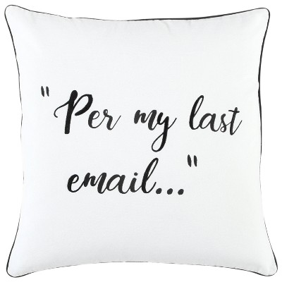 20"x20" Oversize Email Square Throw Pillow Cover - Rizzy Home: Cotton Canvas, Quote Pattern, Hidden Zipper Closure
