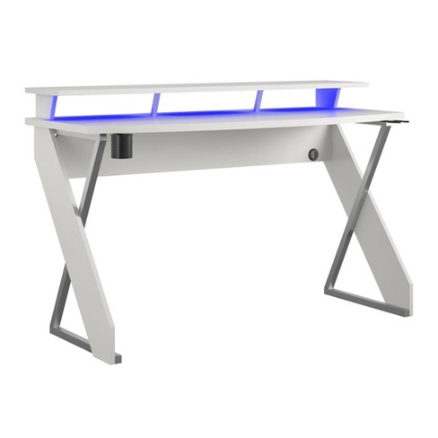 Xtreme Gaming Corner Desk With Riser & Led Light Kit White