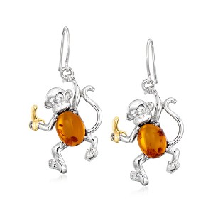 Ross-Simons Amber Monkey Drop Earrings in Sterling Silver With 18kt Gold Over Sterling Silver - 1 of 2