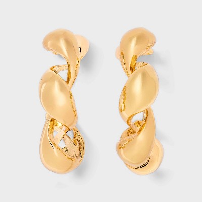 Two Row Textured Open Hoop Earrings - A New Day™ Gold: Nickel-Free Metal, Post Closure, 1.72" Length