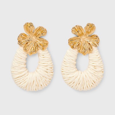 Flower Post Raffia Drop Earrings - A New Day™ Ivory