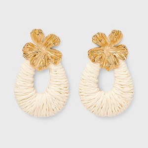 Flower Post Raffia Drop Earrings - A New Day™ Ivory - 1 of 2