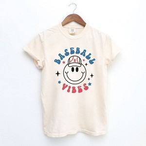 Simply Sage Market Women's Smiley Face Baseball Vibes Short Sleeve Garment Dyed Tee - 1 of 2