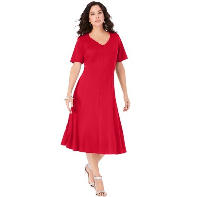 Roaman's Women's Plus Size Ponte Flared Dress