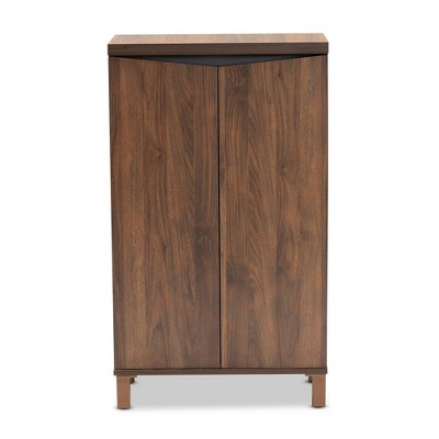 Walnut Brown and Dark Gray 2-Door Shoe Storage Cabinet
