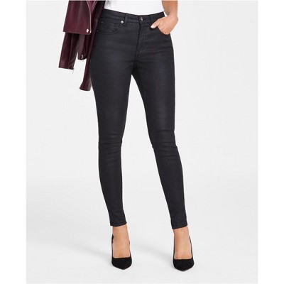 I.N.C International Concepts Womens Mid Rise Wax Coated Skinny Fit Jeans, Black, 12