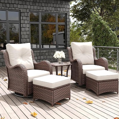 LayinSun Outdoor Patio Furniture Set, Brown Rattan Wicker Sectional Swivel Rocker Chairs Sets with Ottomans, Swivel Glider Chair