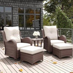 LayinSun Outdoor Patio Furniture Set, Brown Rattan Wicker Sectional Swivel Rocker Chairs Sets with Ottomans, Swivel Glider Chair - 1 of 4