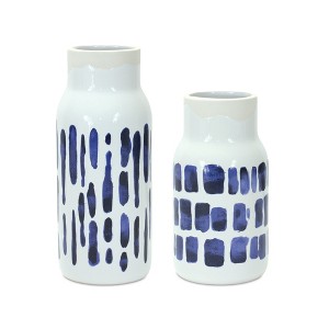 Decorative Ceramic Vase Set Of 2 Blue and White 10 Inch Vases for Modern Home Decor By Melrose - 1 of 3