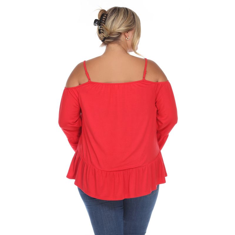 Plus Size Cold Shoulder Ruffle Sleeve Top -White Mark, 3 of 6
