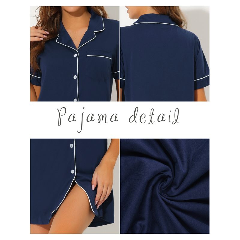 cheibear Women's Notched Collar Button Down Pajama Shirt Dress, 4 of 6