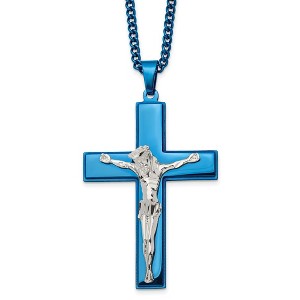 Chisel Stainless Steel Polished Blue IP-plated Crucifix Pendant on a 24" Curb Chain Necklace - 1 of 1