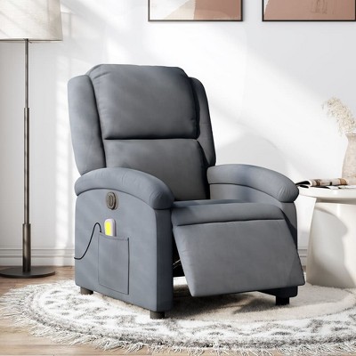 vidaXL Electric Massage Recliner Chair - Dark Gray Velvet, Automatic Adjustable Footrest/Backrest, Vibrating 6-Point Massage, Side Pocket