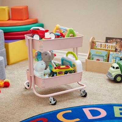 ECR4Kids Pink 2-Tier Metal Rolling Utility Cart