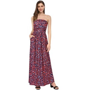 Women Strapless Maxi Boho Vintage Summer Beach Floral Print Hawaiian Party Long Dress - 1 of 4