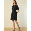 Allegra K Women's Collared Side Pockets Button Up Cotton Belted Shirt Dress - 3 of 4