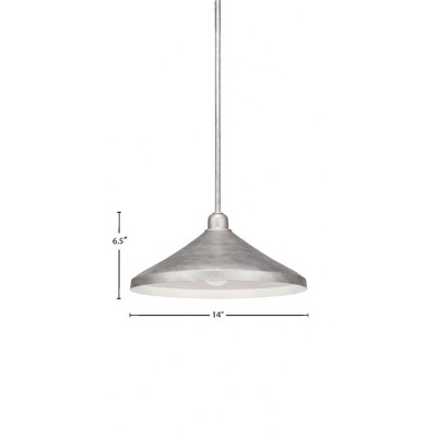 Toltec Lighting Vintage 1 - Light Pendant in  Aged Silver with 14” Aged Silver Cone Metal Shade Shade