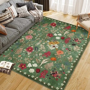 Boho Washable Floral Rugs, Large Living Room Rug, Non-Slip Soft Indoor Rugs for Bedroom, Area Rug Carpet for Dining Room Guest Room - 1 of 4